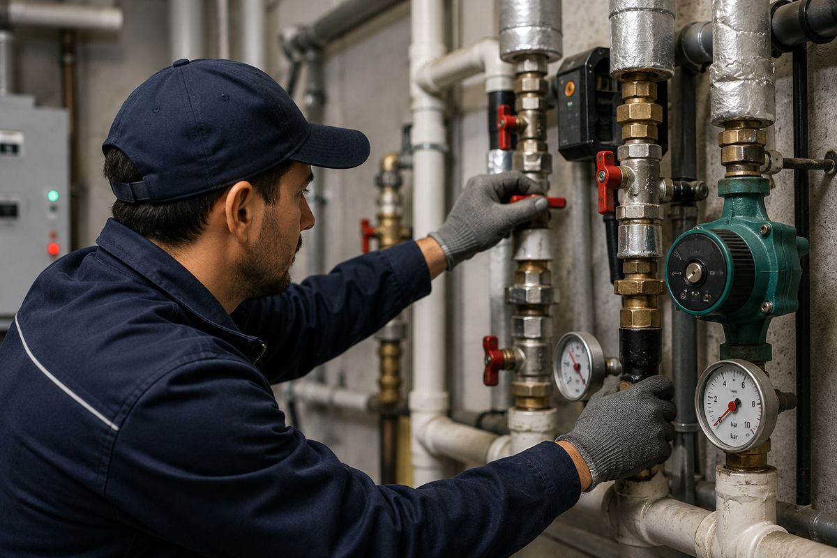 Técnico realizando seguimiento de instalaciones del edificio